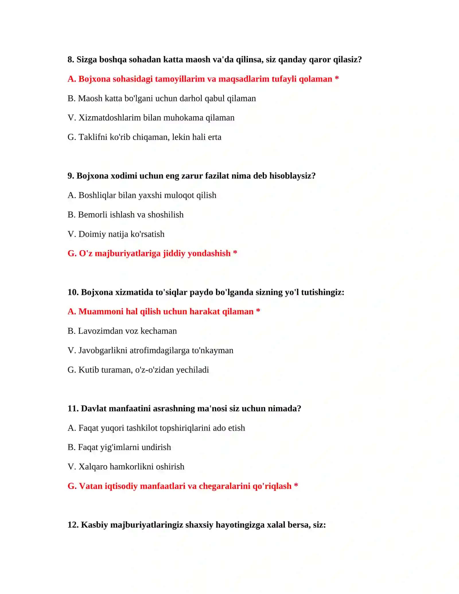 Bojxona suhbat uchun psixologik savollar 4