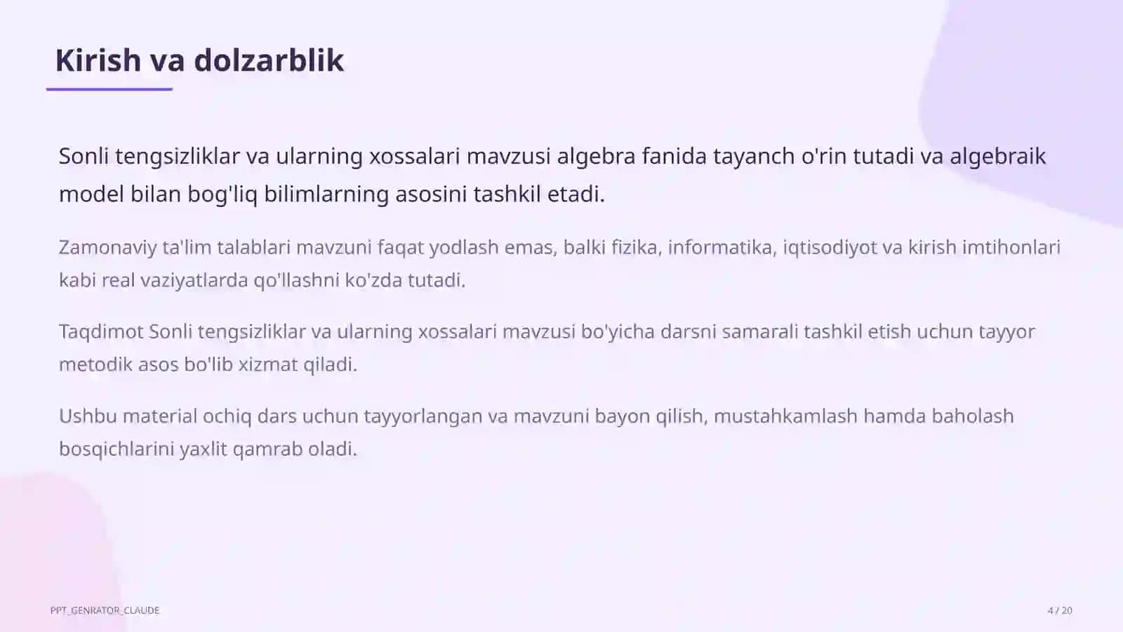 Sonli tengsizliklar va ularning xossalari (8-sinf) 4