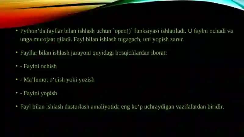 Python dasturlash tilida fayllar bilan ishlash 4