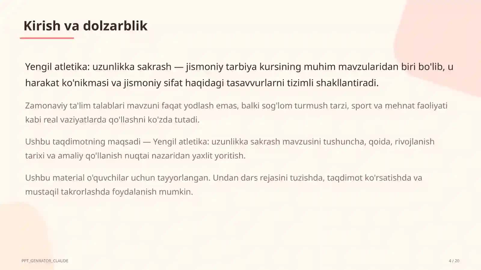 Yengil atletika: uzunlikka sakrash (6-sinf) 4