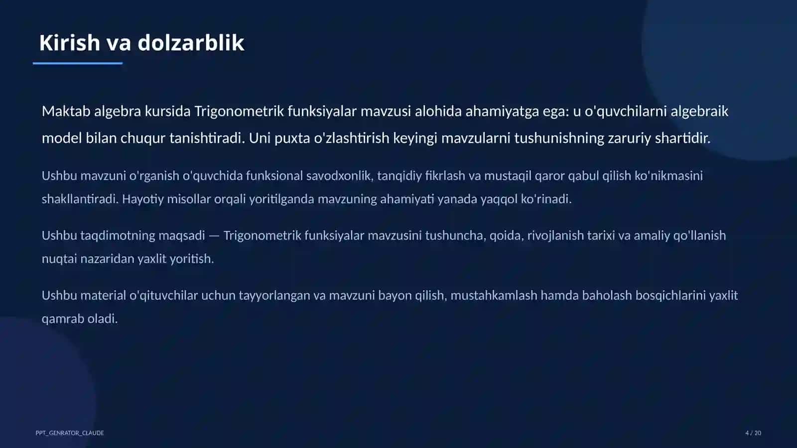 Trigonometrik funksiyalar (10-sinf) 4