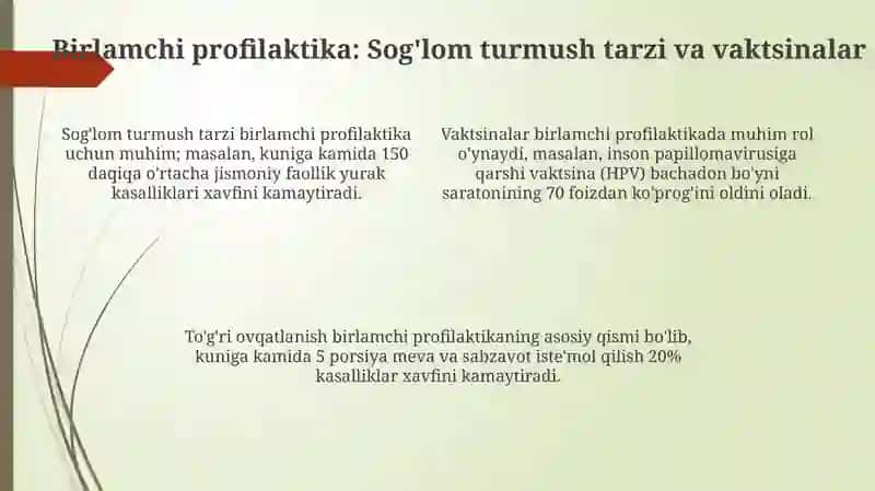 Yuqumli boʻlmagan kasalliklarning birlamchi ikkilamchi uchlamchi profilaktikasi 4