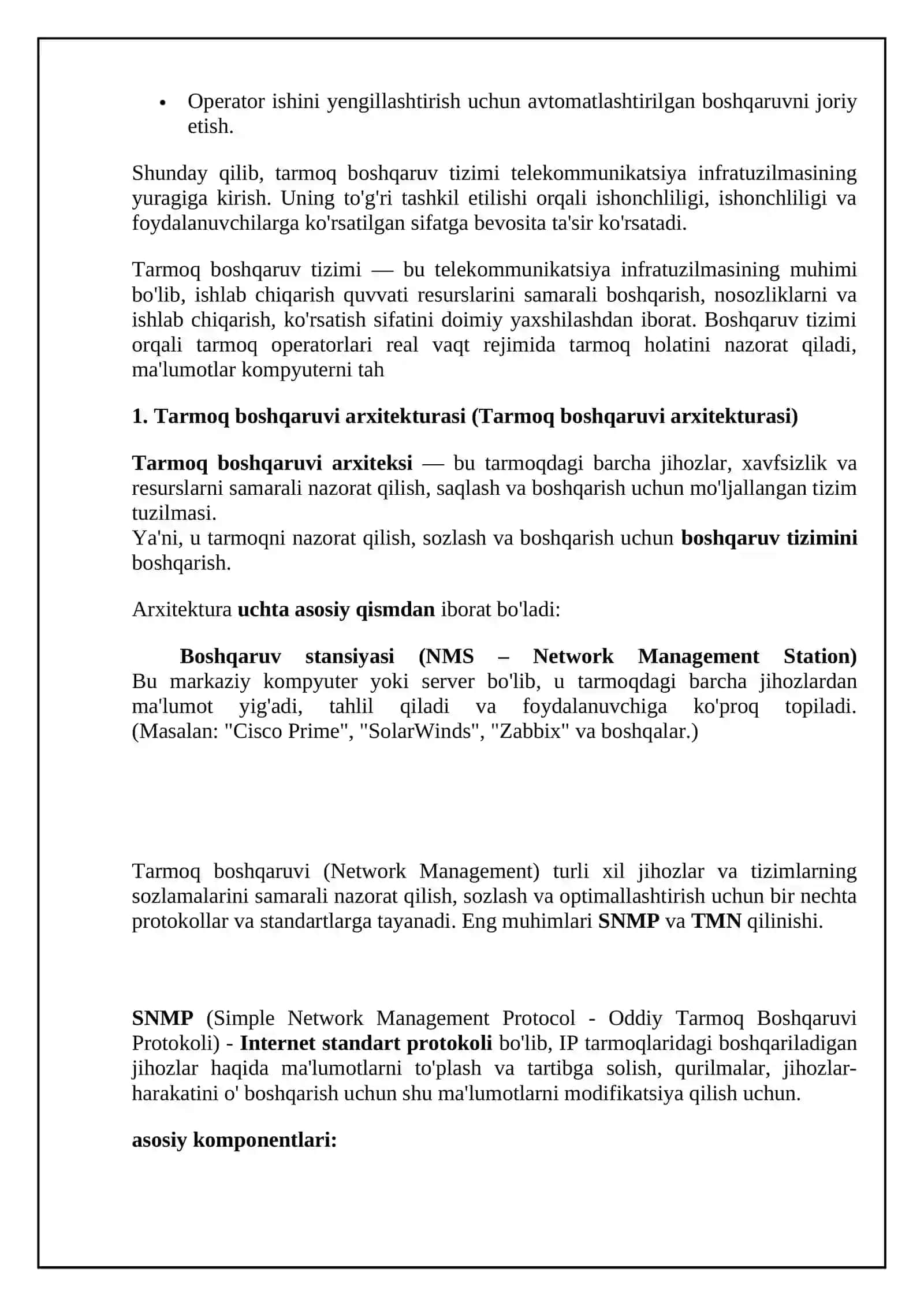 Telekommunikatsiya tarmoqlari boshqarish tizimini qurishning umumiy kontseptiyasi 4