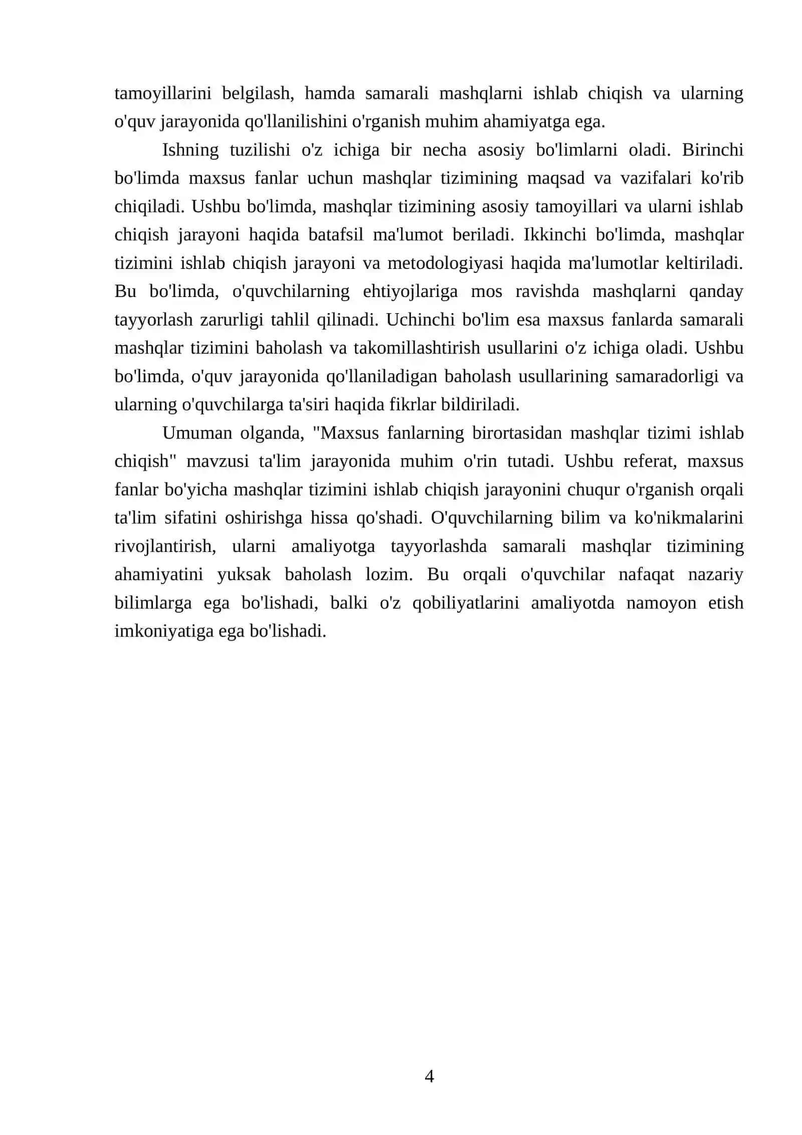 Maxsus fanlarning birortasidan mashqlar tizimi ishlab chiqish 4