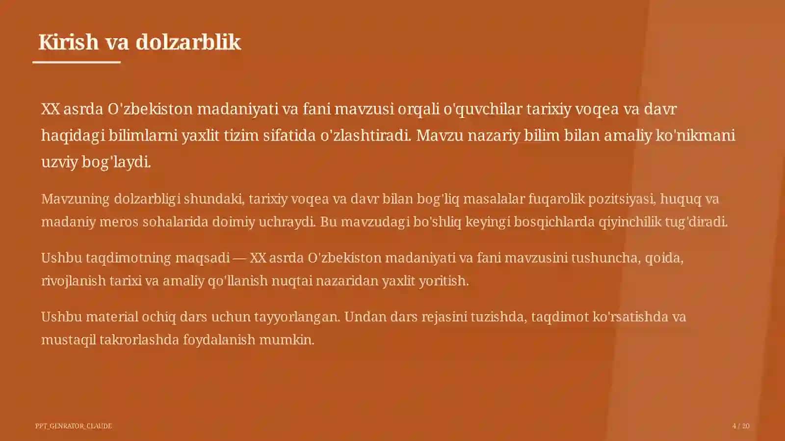 XX asrda O'zbekiston madaniyati va fani (10-sinf) 4