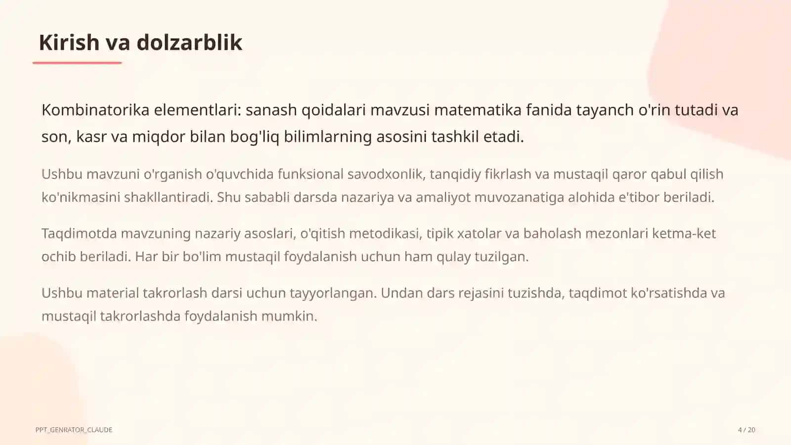 Kombinatorika elementlari: sanash qoidalari (6-sinf) 4