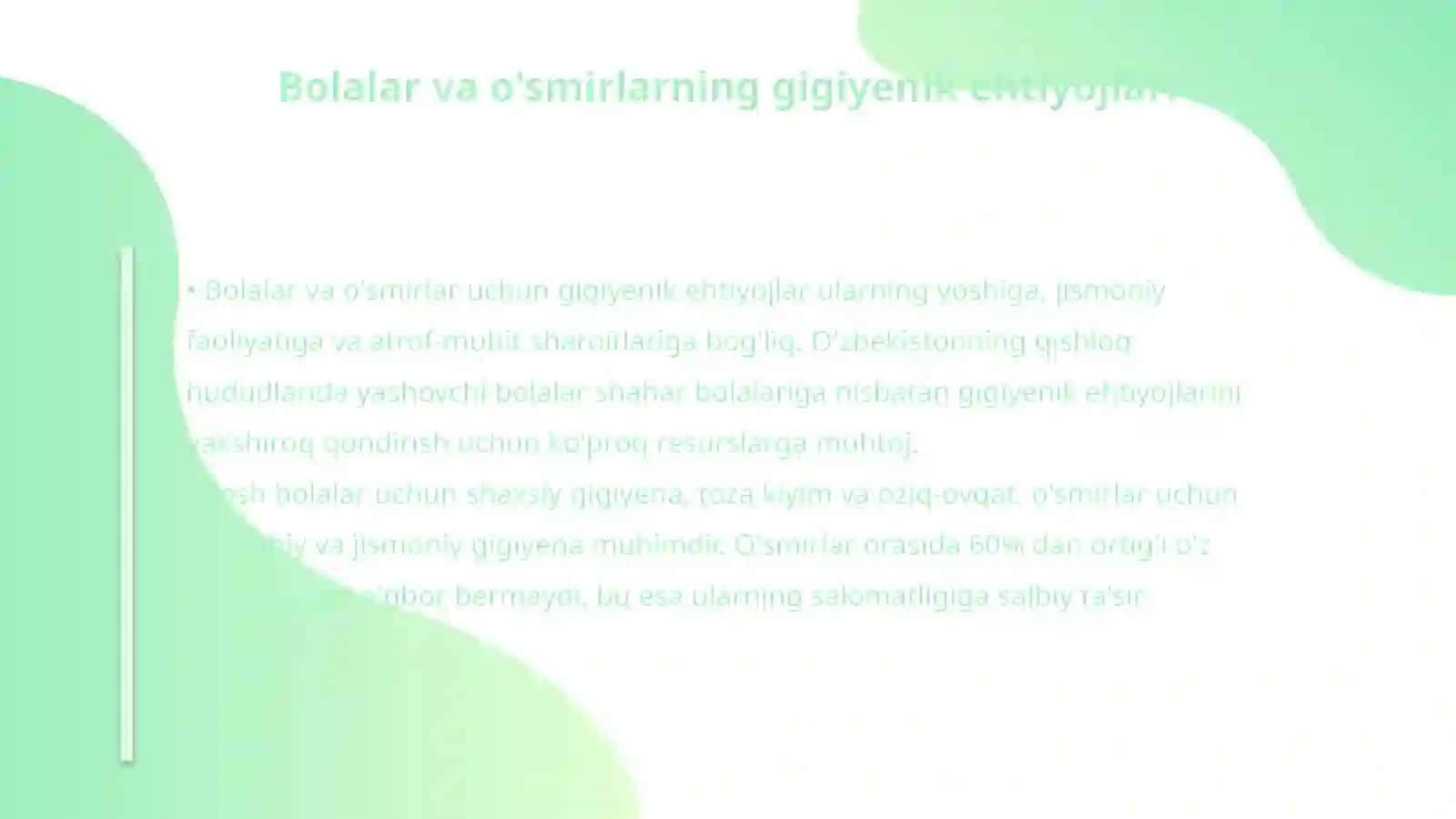 Oquv tarbiya jarayonining gigiyenik asoslari Bolalar va o’smirlarni chiniqtiruvchi muolajalar va ularning qo’llashga tavsiya qilishdagi tadbirlar 4