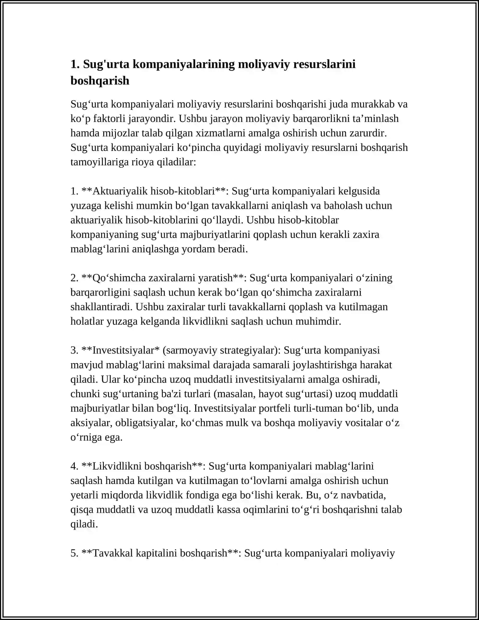 SUG'URTA KOMPANIYASINING MOLIYAVIY RESURSLARIDAN SAMARALI FOYDALANISH YO'LLARI 4
