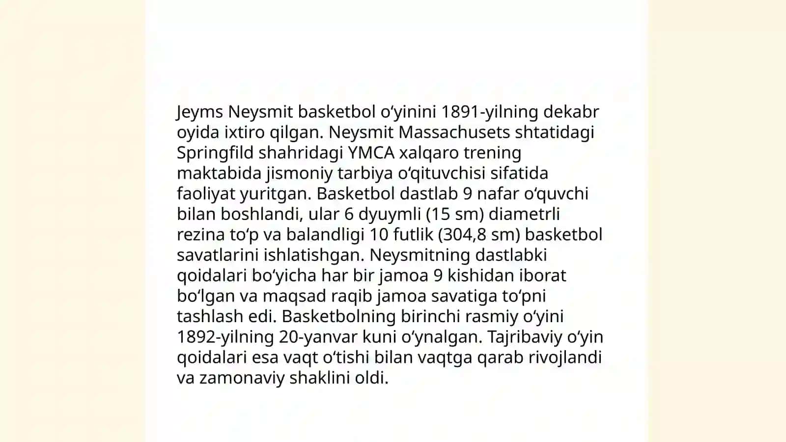 Basketbol õyinining kelib chishi va rivojlanish tarixi 4