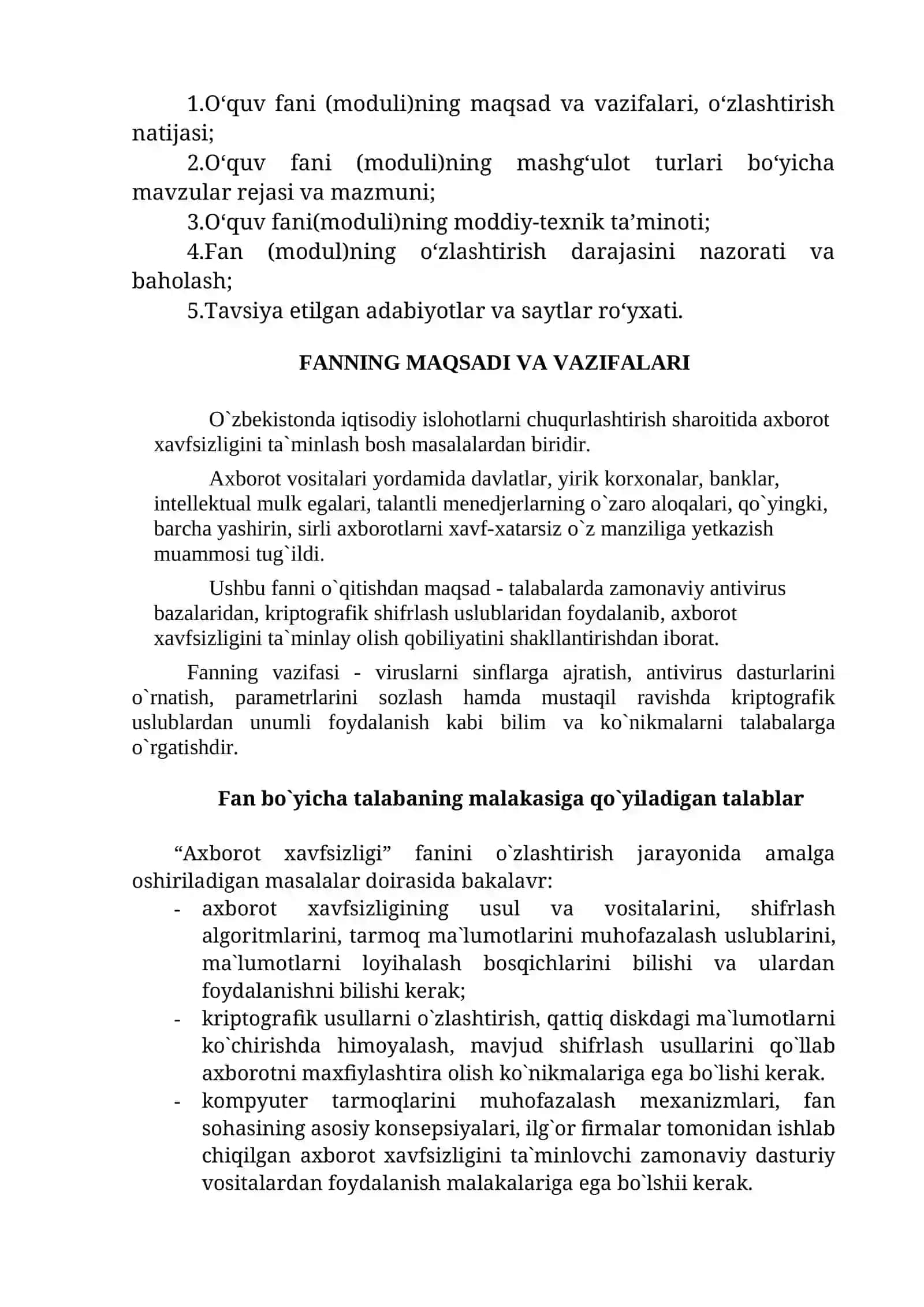 Axborot xavfsizligi  fanidan o'qitish materiallari to'plami 4