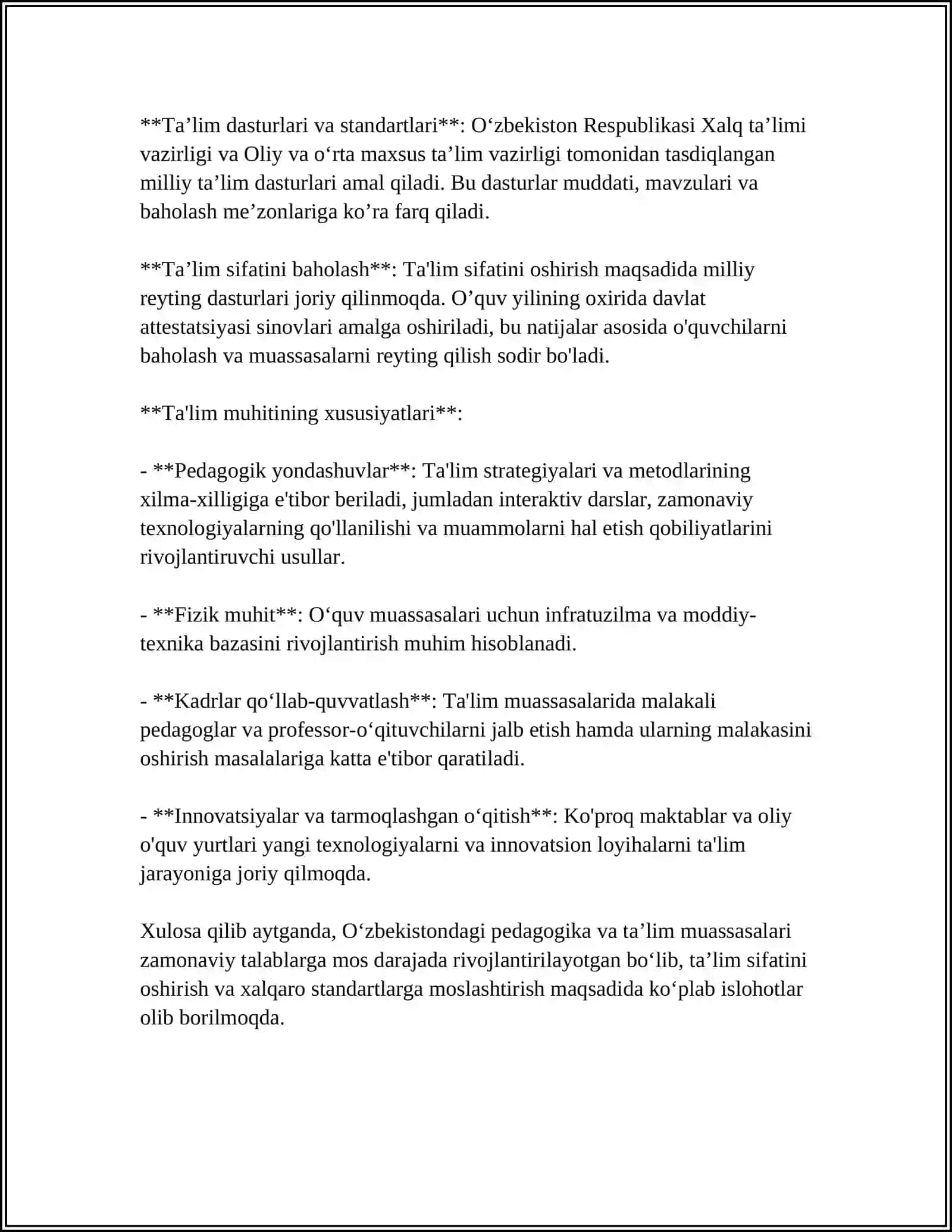 O‘ZBEKISTONDAGI TA’LIM JARAYONIDA PEDAGOGIKA TA’LIM MUASSASALARINING FAOLIYATI VA O’RNI 4