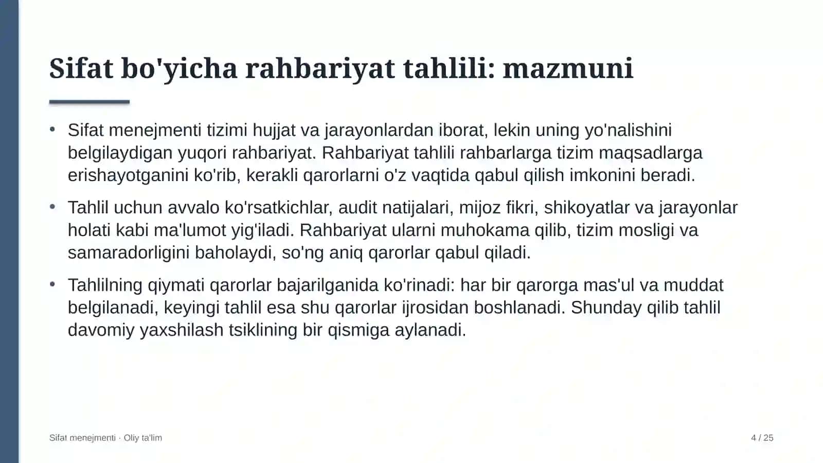 Dublyaj studiyalarida sifat bo'yicha rahbariyat tahlilini o'tkazish 4