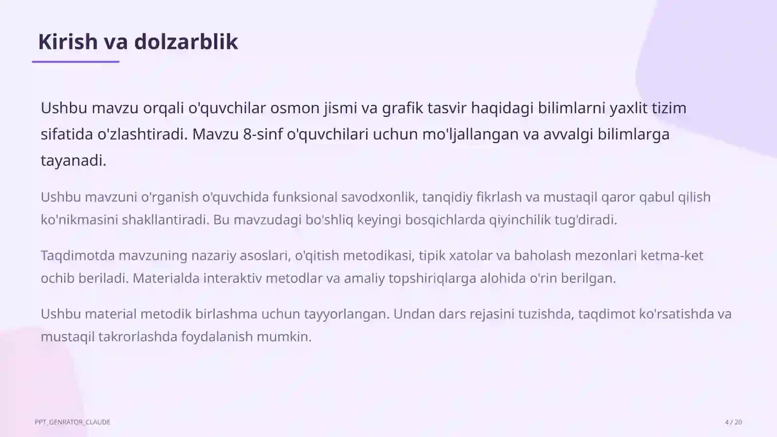 Chizmachilik asoslari: chizma asboblari va formatlar (8-sinf) 4