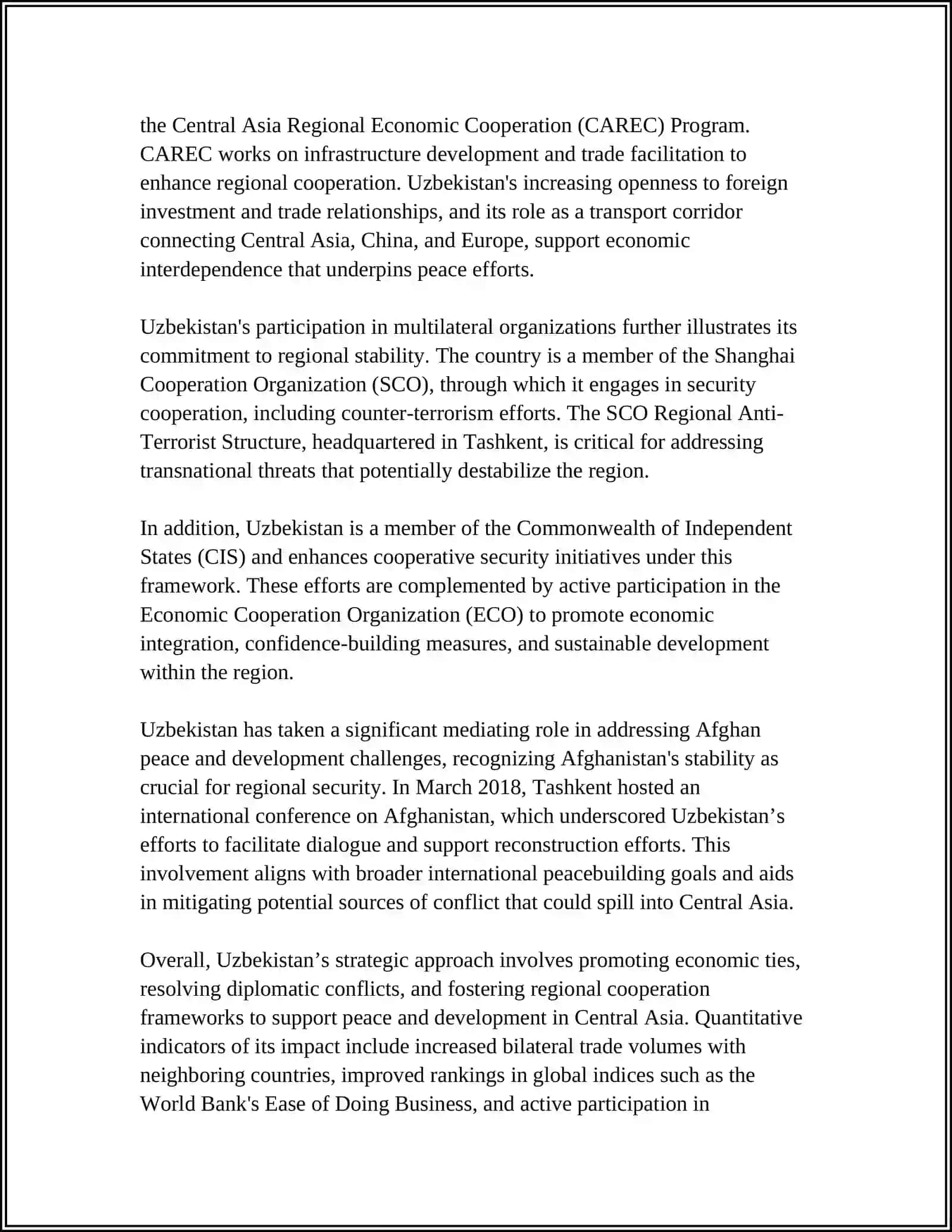 O‘ZBEKISTONNING MARKAZIY OSIYODA TINCHLIK VA BARQARORLIKNI TA’MINLASHDAGI O‘RNI 4