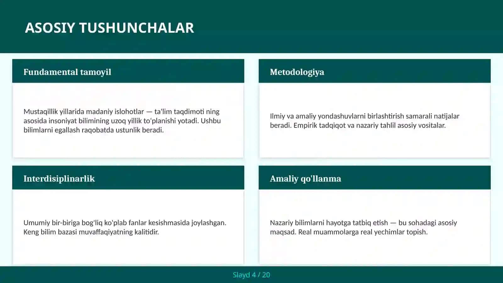 Mustaqillik yillarida madaniy islohotlar — ta'lim taqdimoti 4