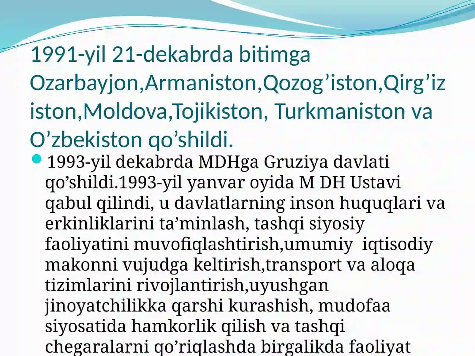 “O’zbekistoning M.D.H va Markaziy Osiyo davlatlari bilan hamkorligi’’ 4