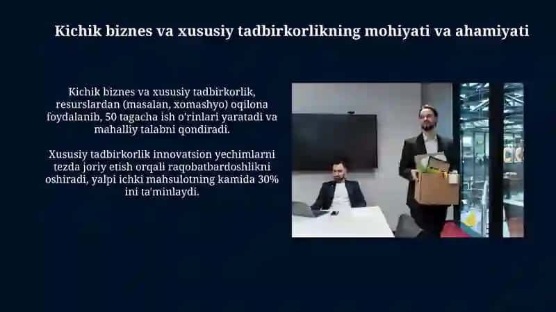 Aholi bandlik muammosini tashkil etishda kichik biznes va xususiy tadbirkorlikni o'rnitish 4