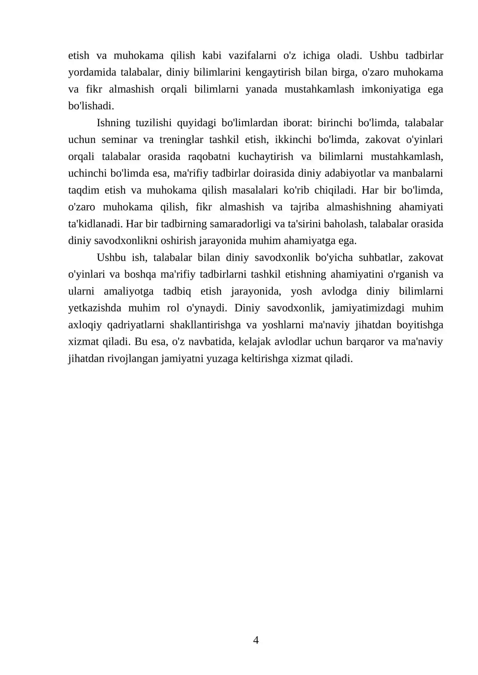 Talabalar bilan diniy savodxonlik bo‟yicha suhbatlar, zakovat o‟yinlari va boshqa ma‟rifiy tadbirlar 4