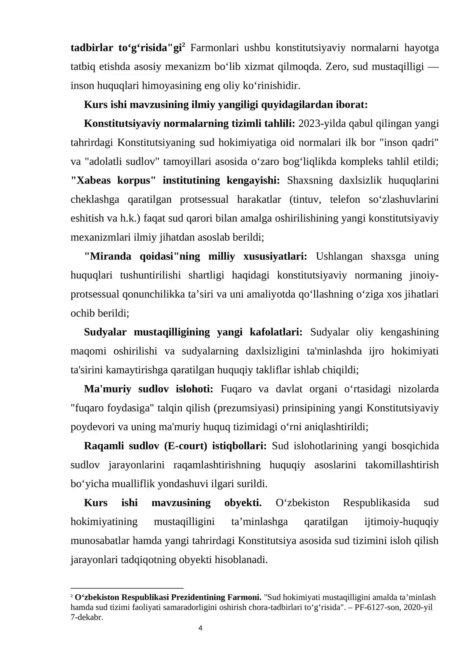 Yangi Konstitutsiyada sud islohotlarining huquqiy asoslari kurs ishi 4