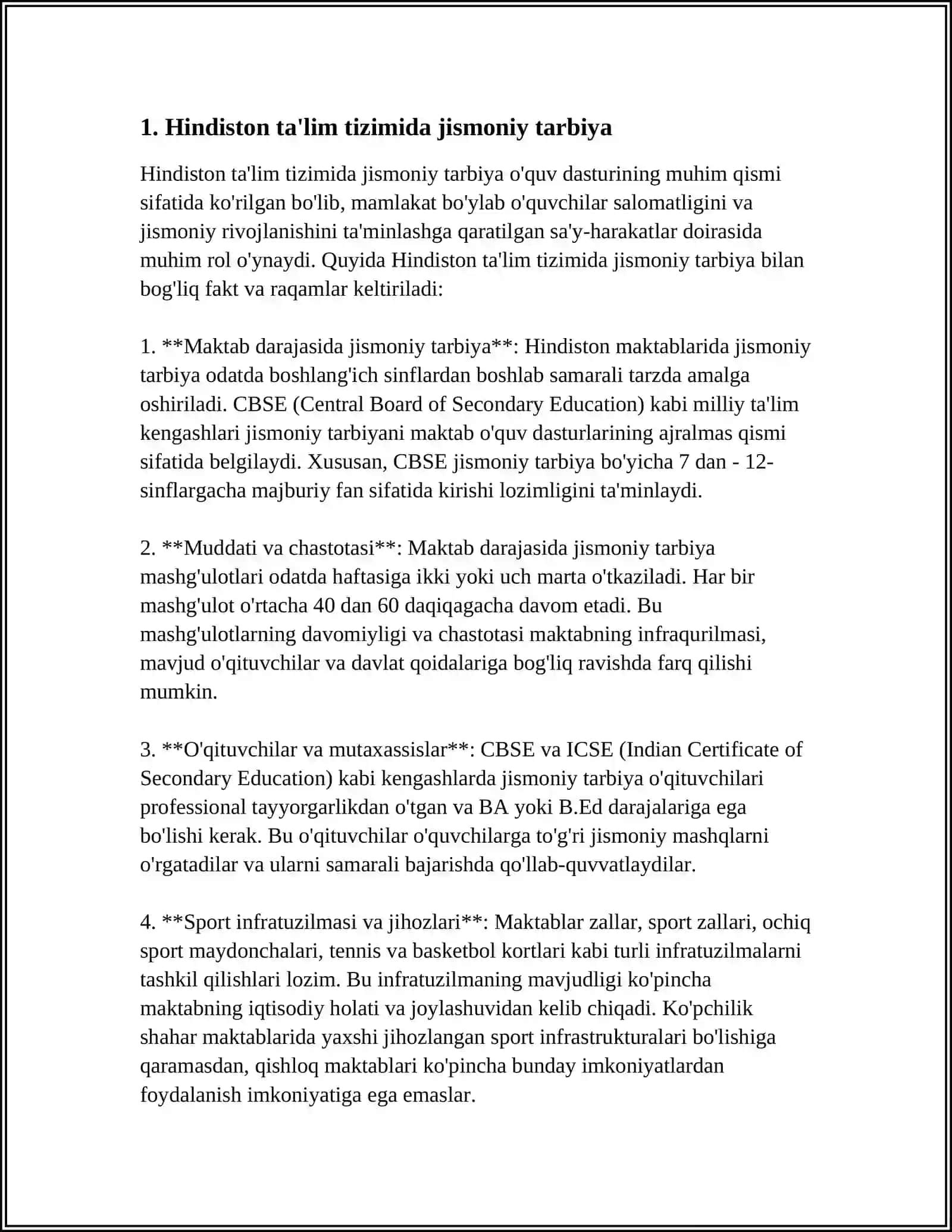 XORIJIY MAMLAKATLAR TALIM TIZIMIDA JISMONIY TARBIYA (HINDISTON, FINLANDIYA )MISOLIDA 4