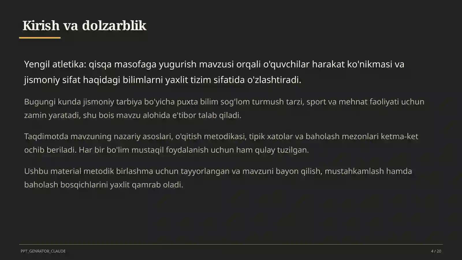 Yengil atletika: qisqa masofaga yugurish (4-sinf) 4