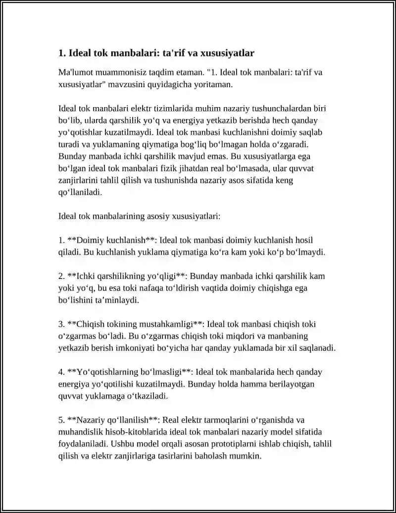 ELEKTR ENERGIYA MANBALARI (IDEAL VA REAL TOK MANBALARI) 4