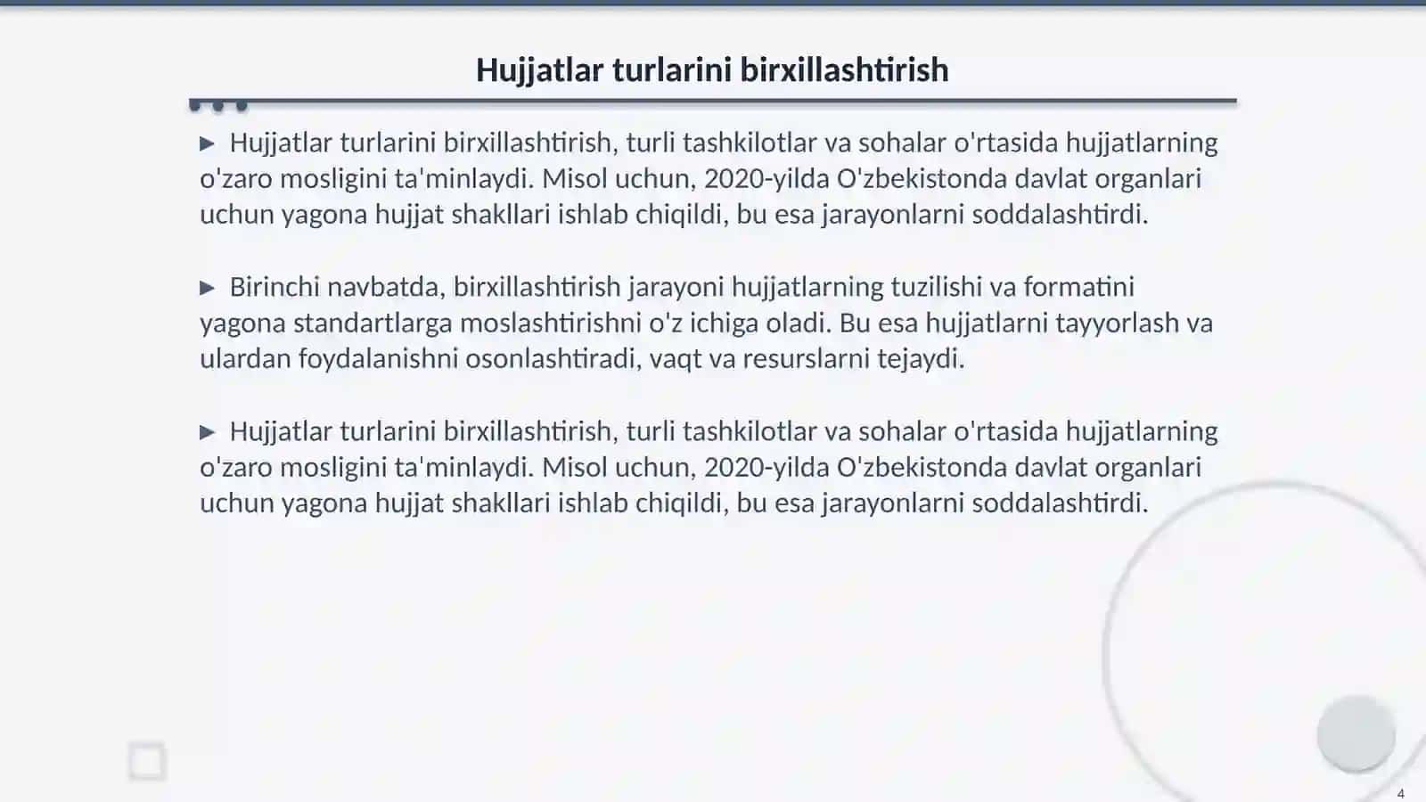 Hujjatlarni standartlashtirish va birxillashtirish 4