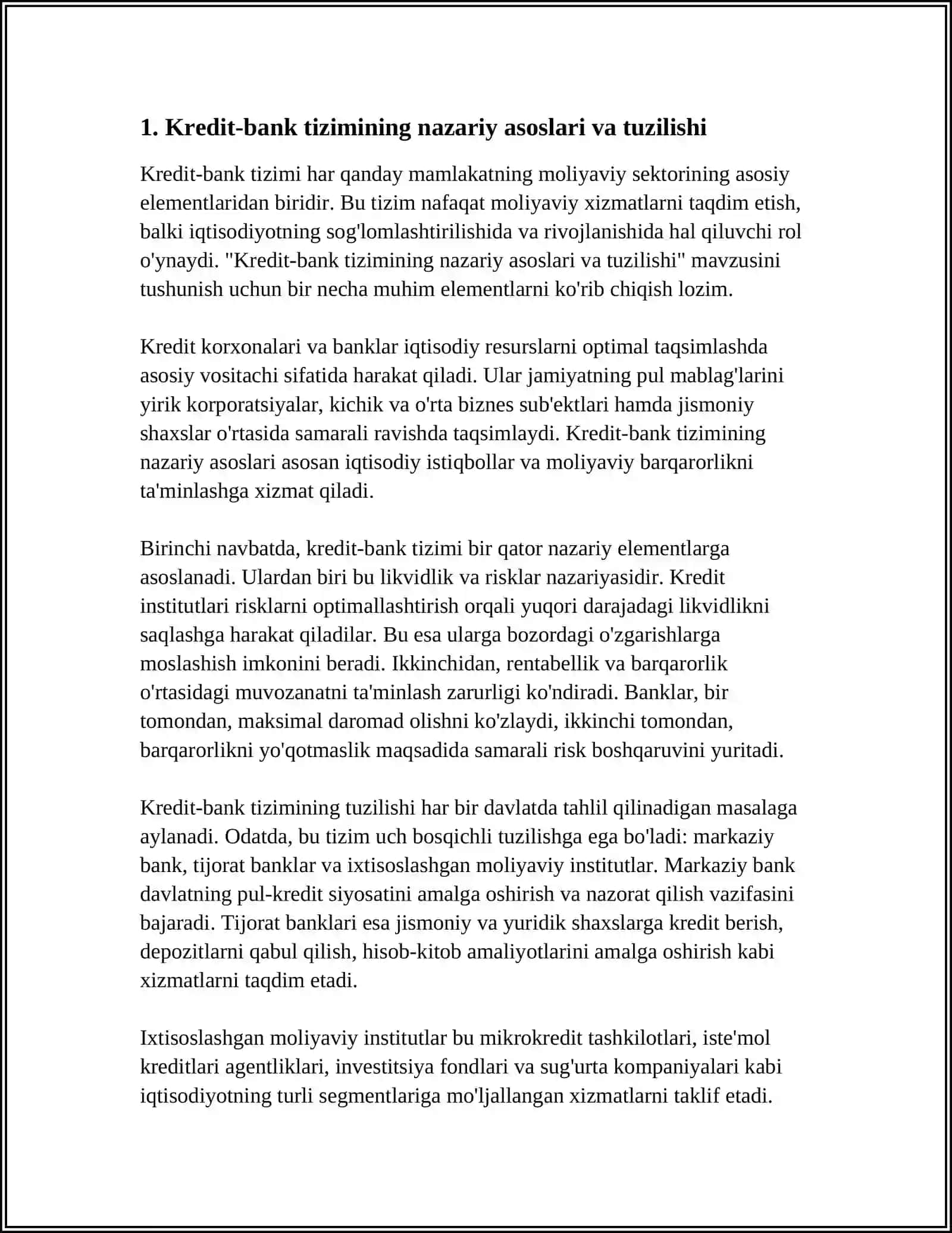 KREDIT- BANK TIZIMI VA UNING BOZOR IQTISODIYOTIDAGI ROLI 4