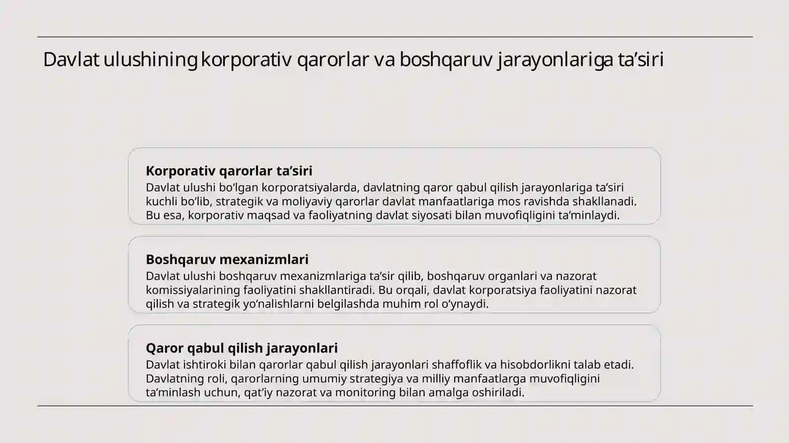 Davlat ulushi mavjud korporativ tuzilmalarda korporativ boshqaruv tizimi 4