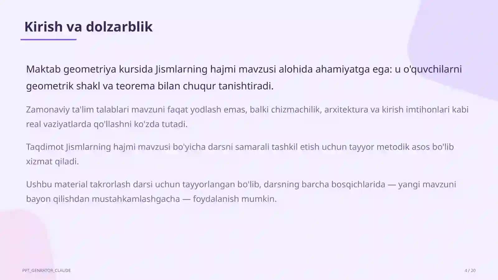 Jismlarning hajmi (11-sinf) 4