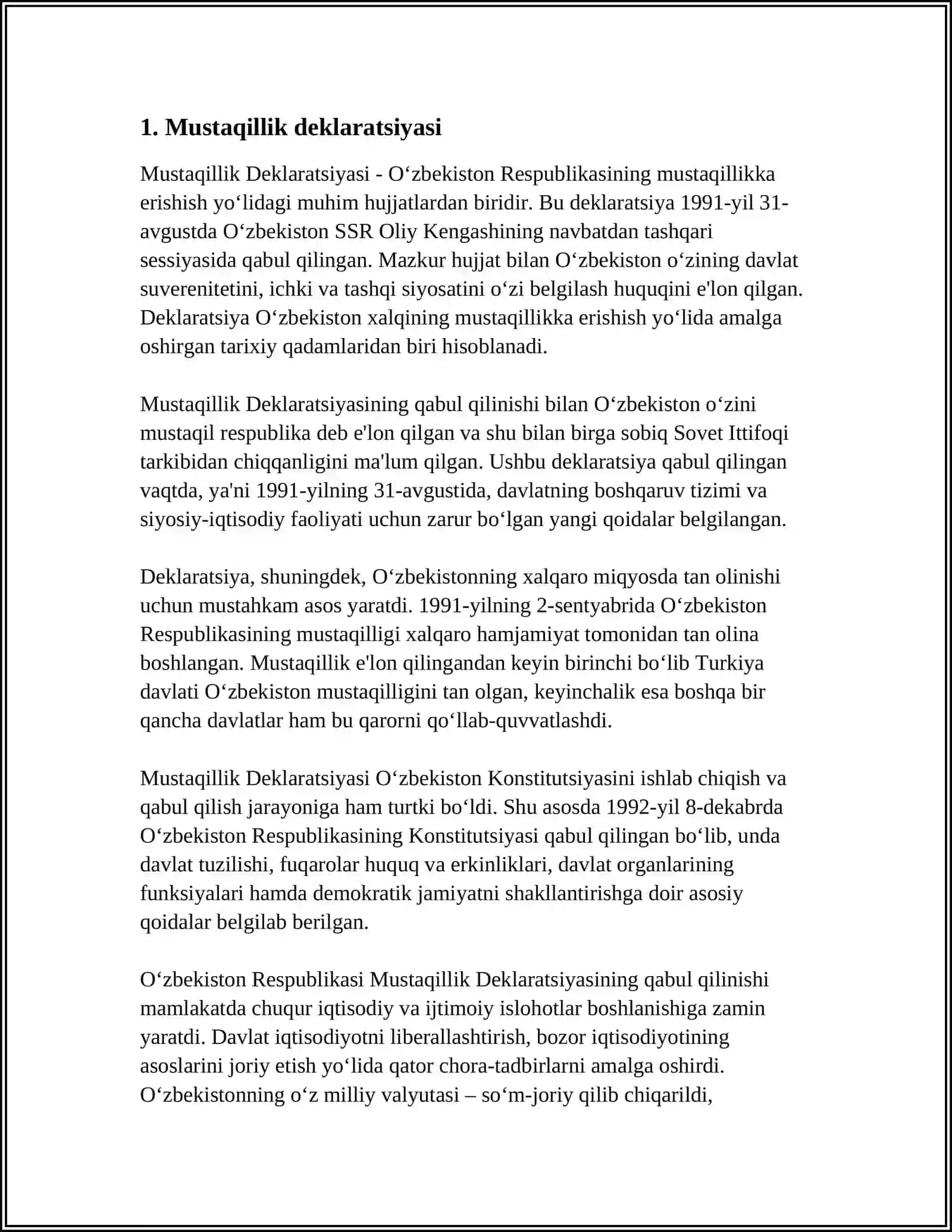 O‘zbekistonda Davlat Mustaqilligi E’lon Qilinishi 4