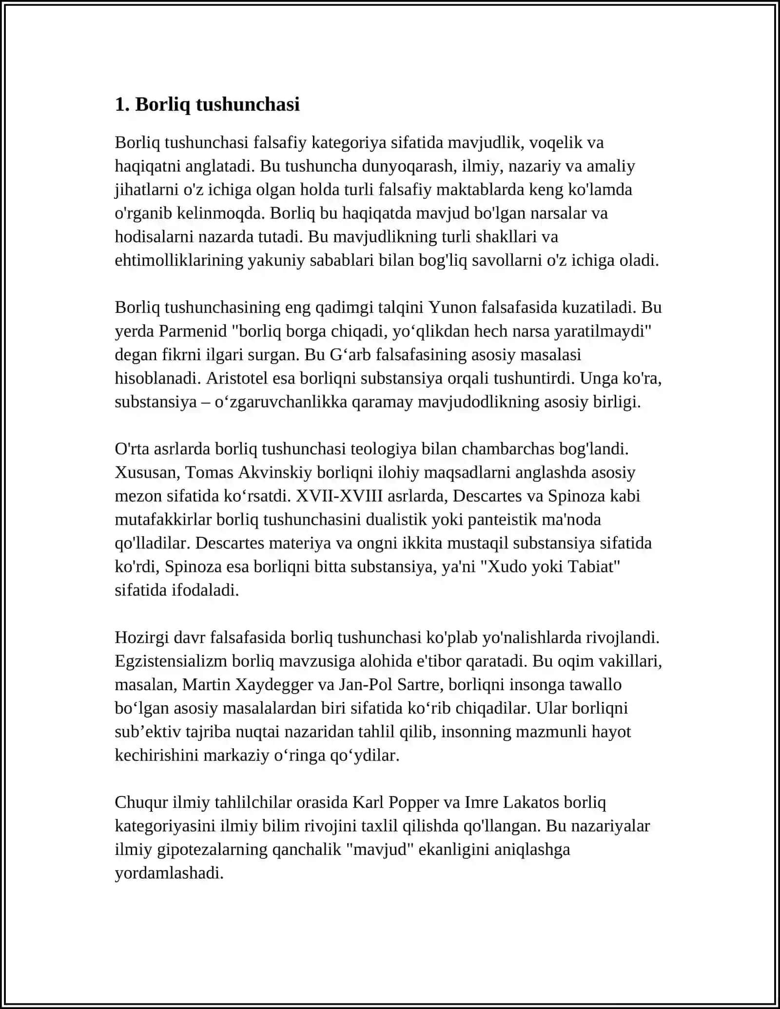 ONTOLOGIYA. BORLIQ VA FALSAFASI VA UNING O'ZIGA XOS SHAKLLARI 4