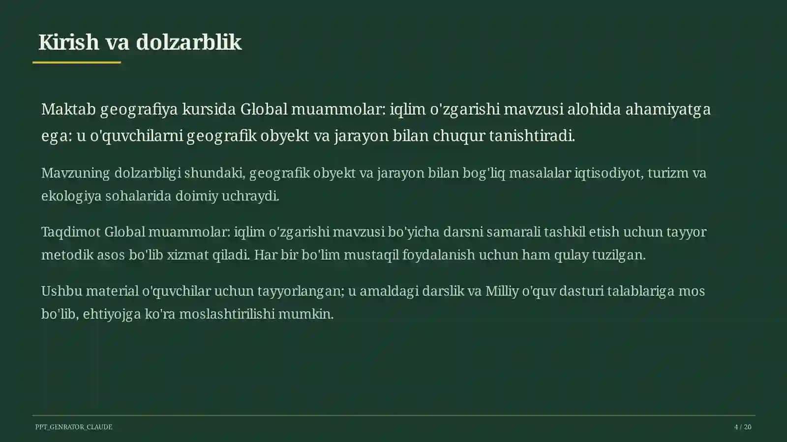 Global muammolar: iqlim o'zgarishi (11-sinf) 4