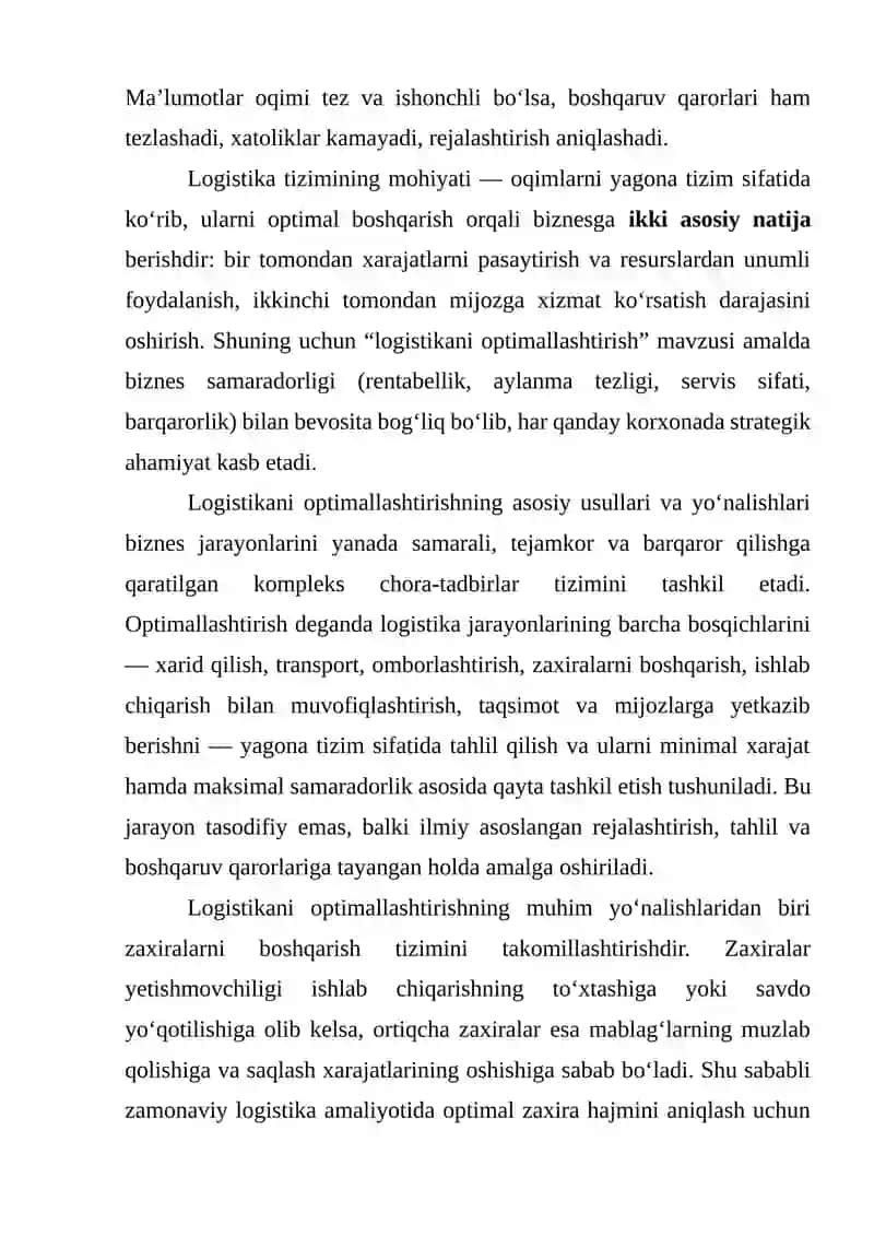 Logistikani optimallashtirish va biznes samaradorligi 4