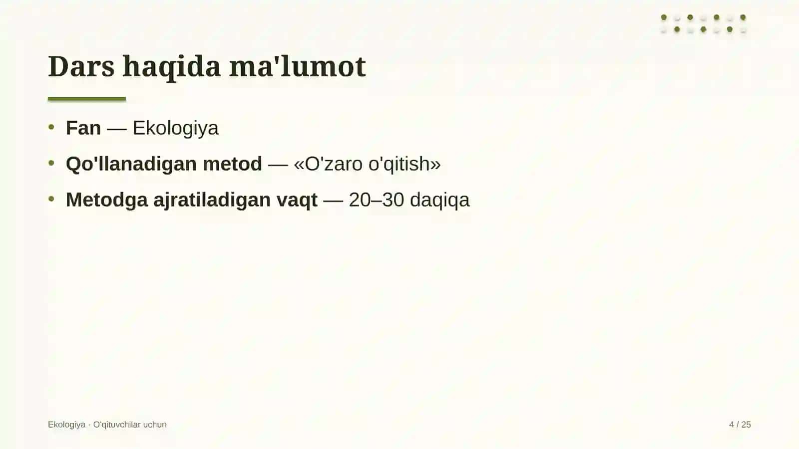 ekologiya darslarida o'zaro o'qitish metodidan foydalanish 1964 4
