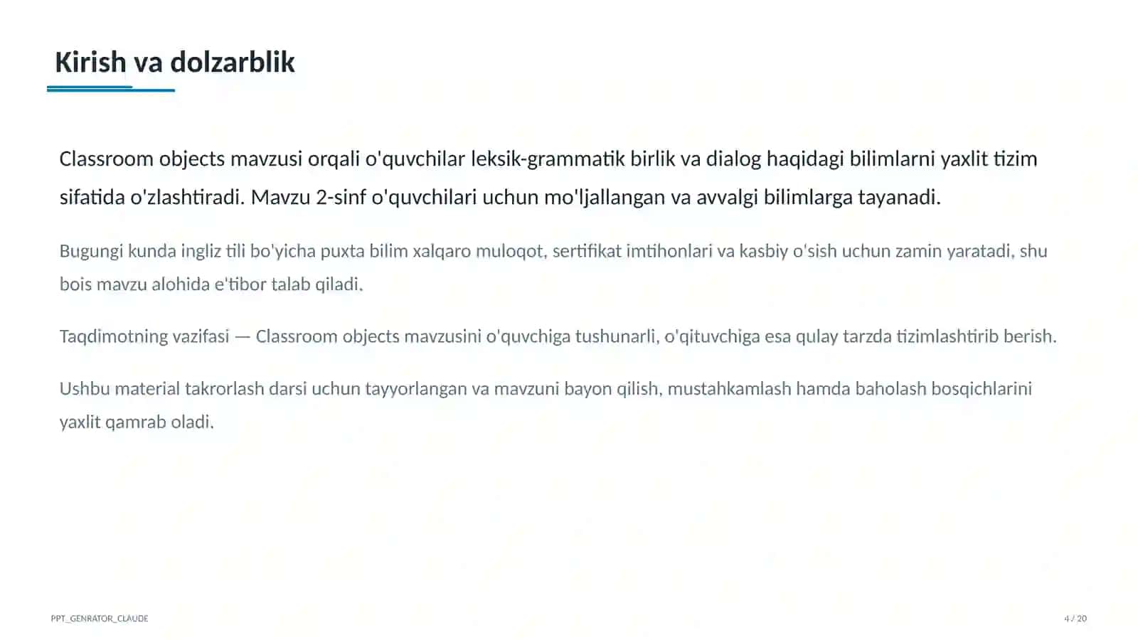 Ingliz tili (1–11) — takrorlash darsi uchun 4