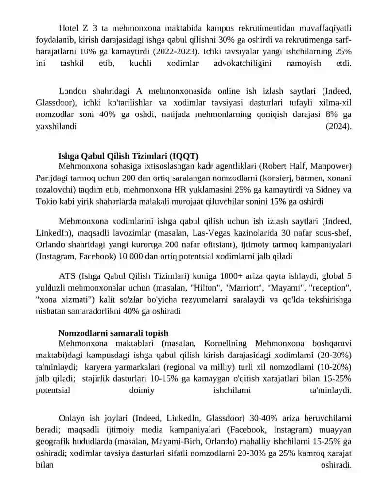 Mehmonxona xo’jaligida xodimlarni tanlash va yollash usullari 4