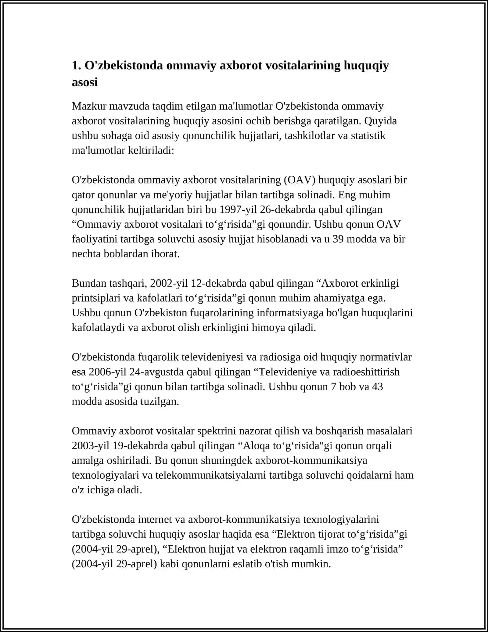 Ommaviy axborot vositalarining huquqiy asoslari 4