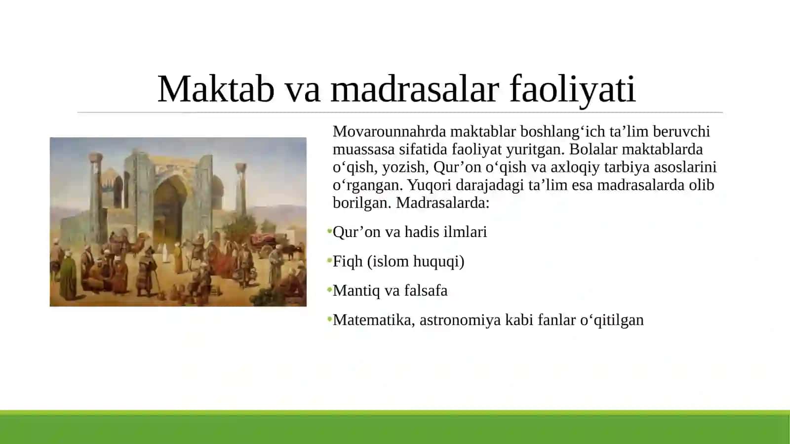 XIV asrning ikkinchi yarmi va XVI asrda Movarounnahrda tarbiya maktab va pedagogik fikrlar rivoji. 4
