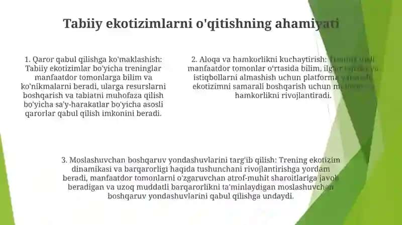 Tabiiy Ekotizimlar Tòĝrisida Mashĝulotlarni Òtkazish Metodikasi 4
