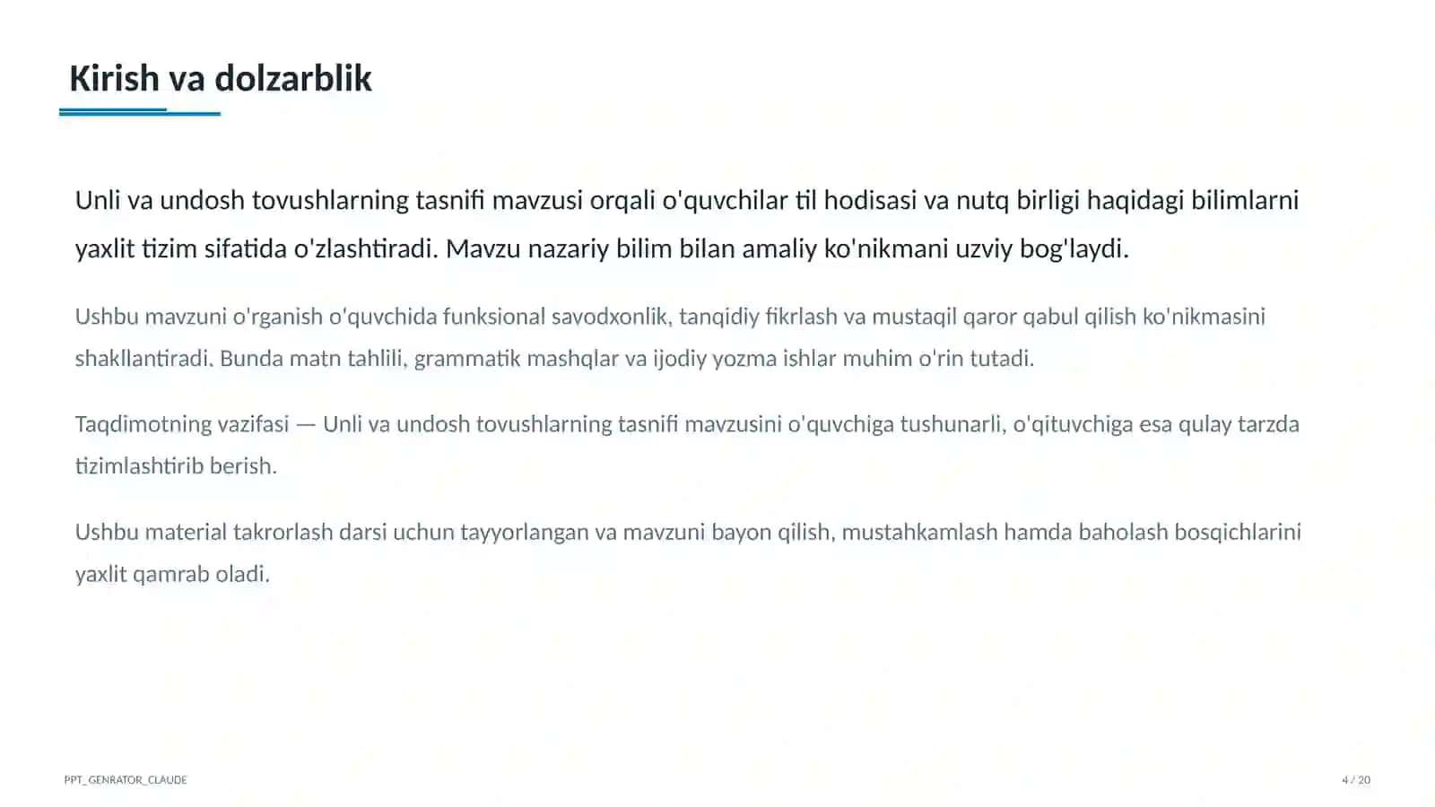 Unli va undosh tovushlarning tasnifi (5-sinf) 4