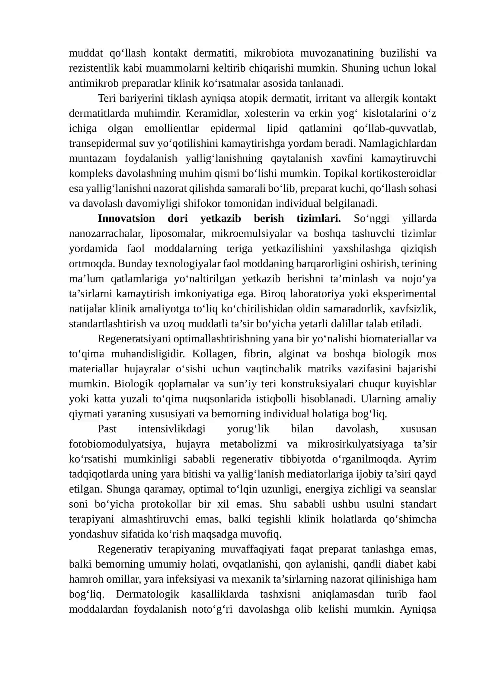 YANGI DORI VOSITALARI VA LOKAL TERAPIYALAR YORDAMIDA TERI REGENERATSIYASINI OPTIMALLASHTIRISH 4