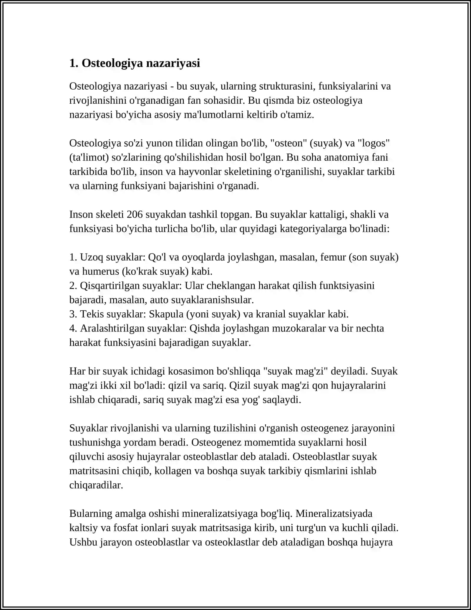 UMUMIY OSTEOLOGIYA.SKELET HAQIDA UMUMIY TUSHUNCHA 4