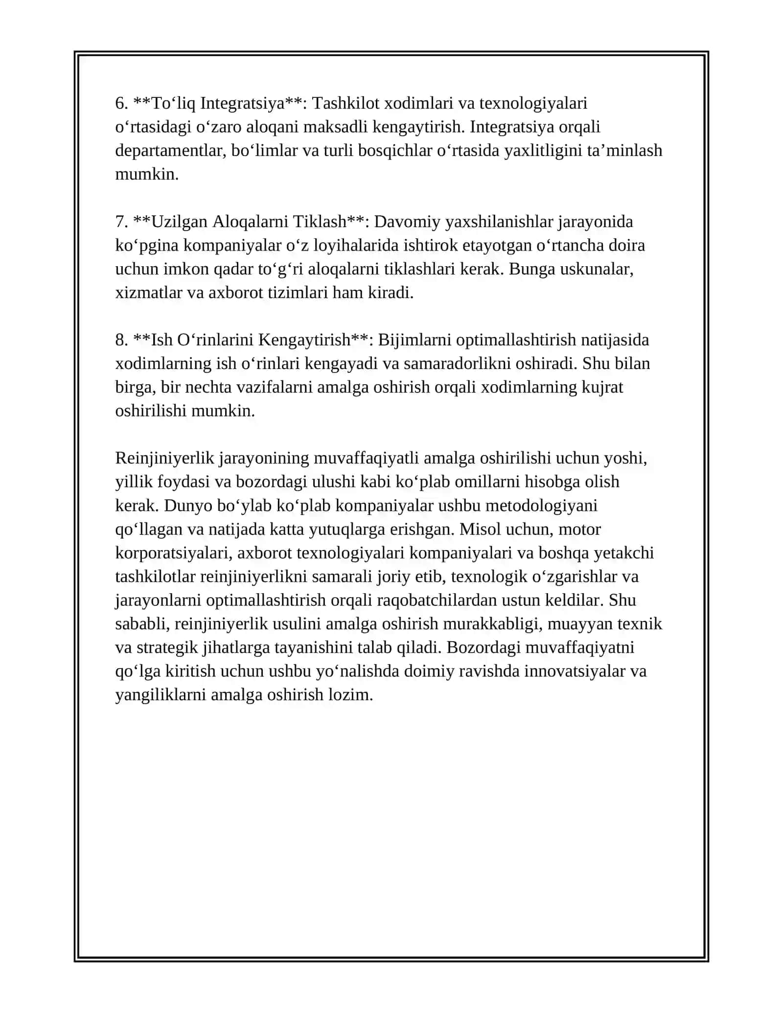 REINJINIRING: XUSUSIYATLARI VA AHAMIYATI 4