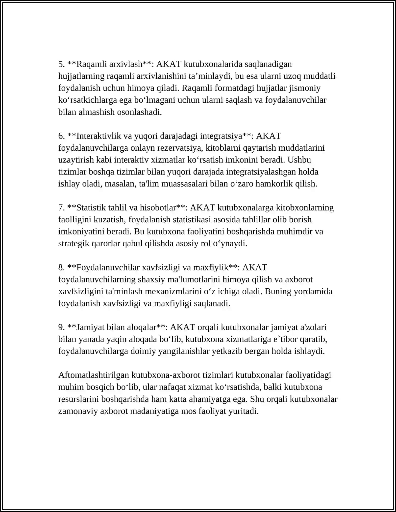 AFTOMATLASHTIRILGAN KUTUBXONA-AXBOROT TIZIMLARI HAQIDA BOSHLANG'ICH MA'LUMOTLAR 4