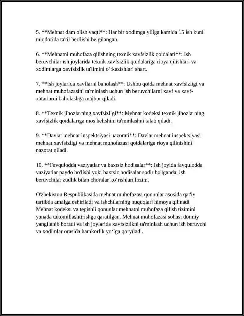 Mehnat muhofazasi bo'yicha asosiy qonunlar, standartlar va meʼyoriy hujjatlar 4