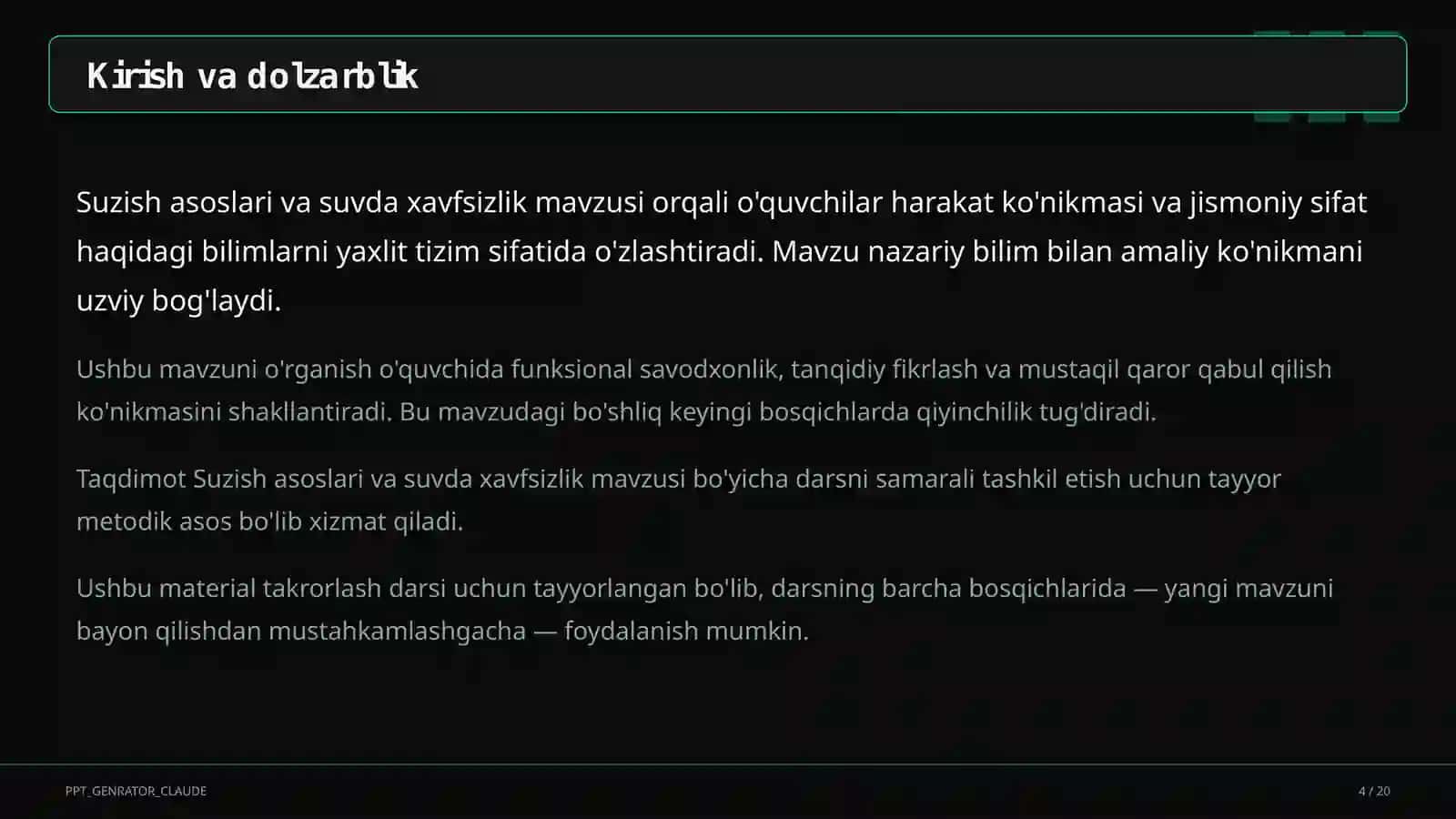 Suzish asoslari va suvda xavfsizlik (6-sinf) 4