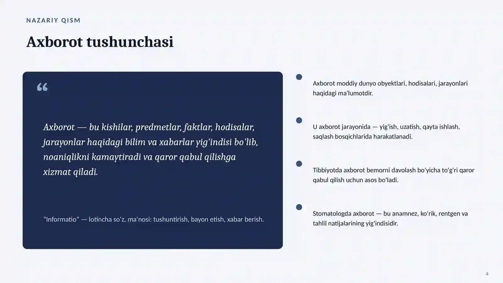 Tibbiy Informatika Kursi 4
