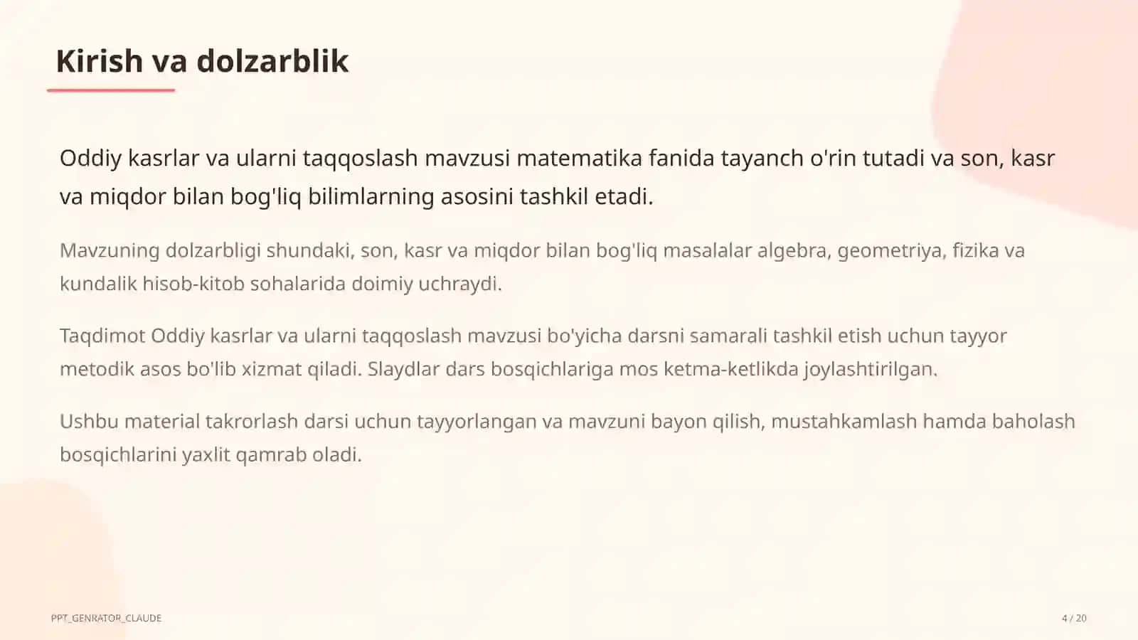 Oddiy kasrlar va ularni taqqoslash (5-sinf) 4
