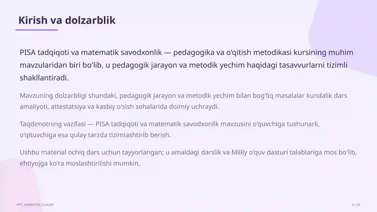 PISA tadqiqoti va matematik savodxonlik 4